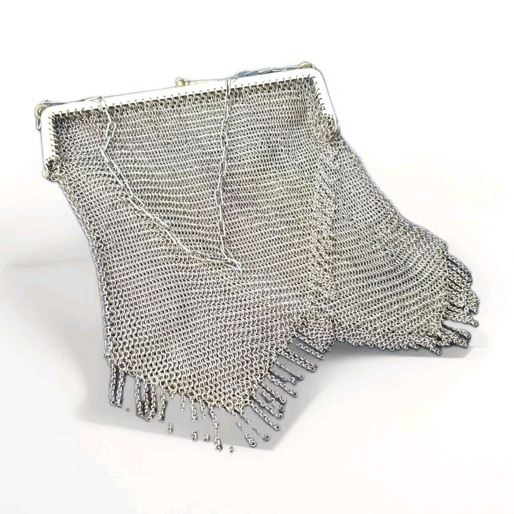 Antique German Silver Chain Mail Mesh Womens Purse Handbag 1910s-20s Art Deco